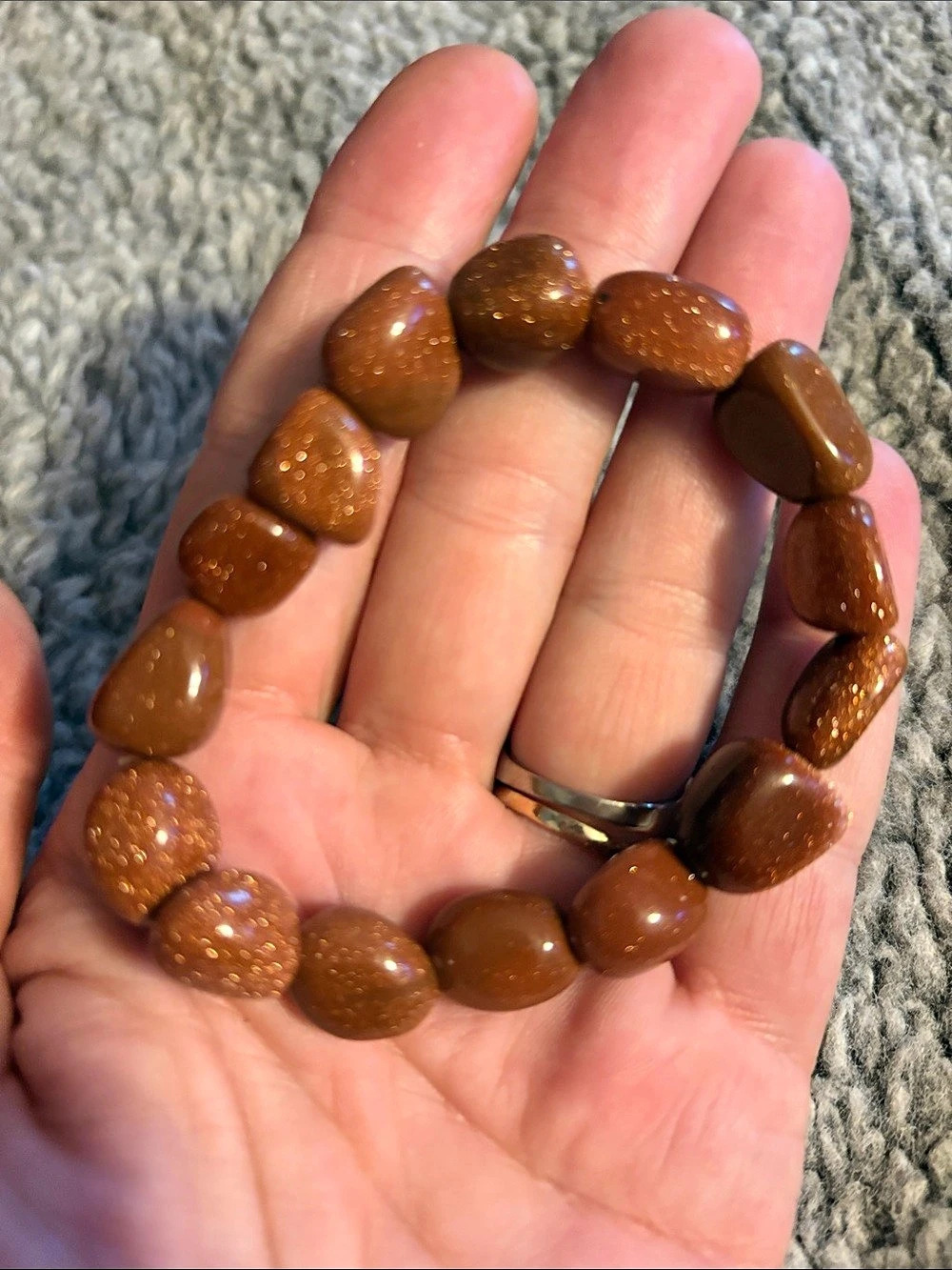 Vintage Chunky Goldstone Beaded Stretch Bracelet